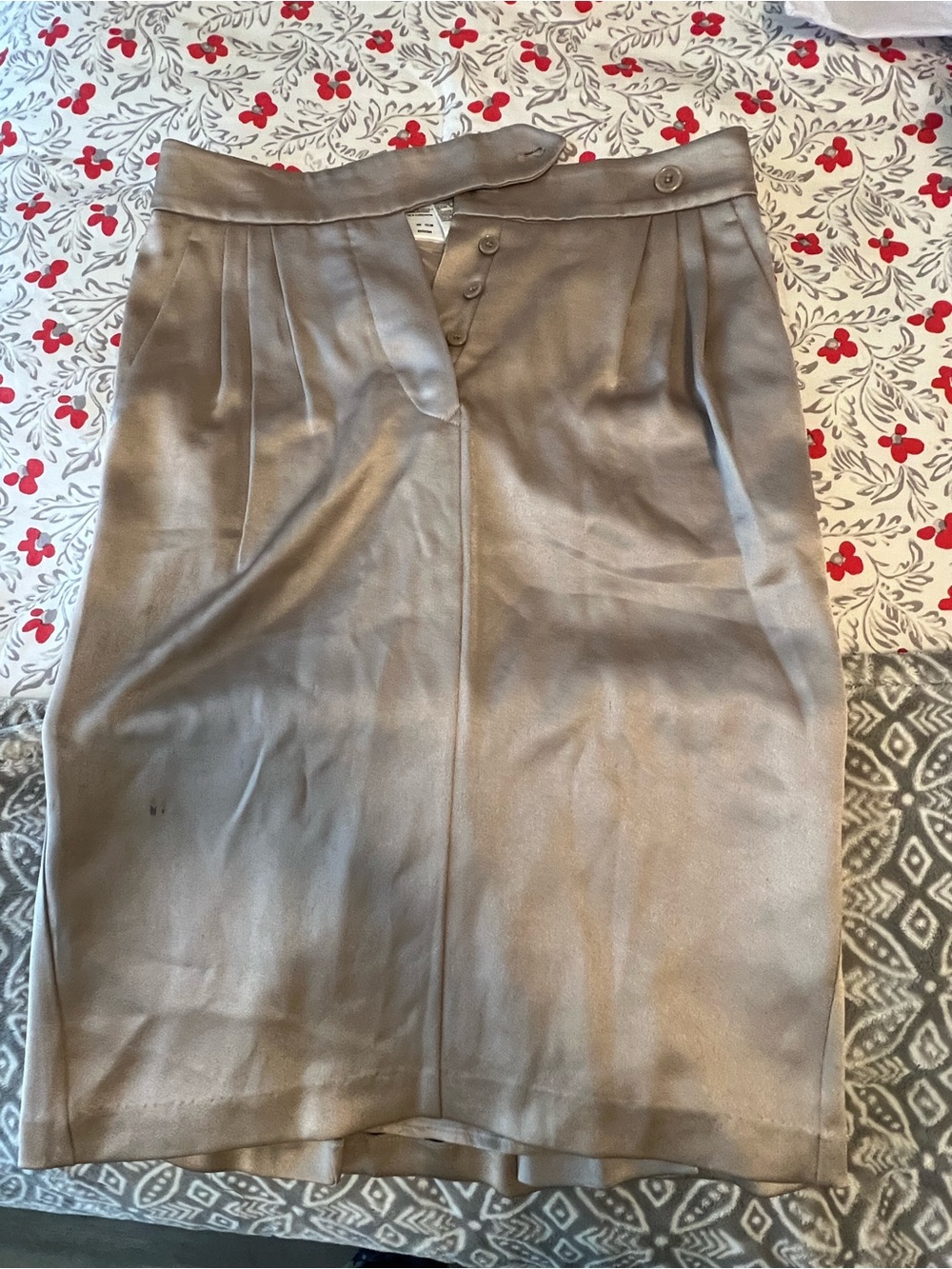 MaxMara Satin Taupe Pencil Skirt with Front Pleats